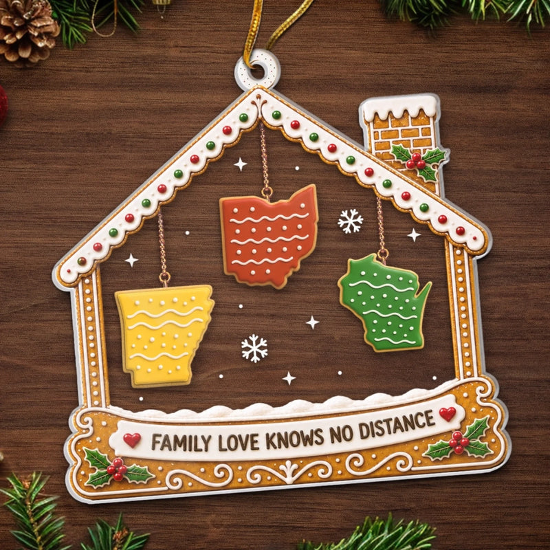 Custom Long Distance Acrylic Ornament - Personalized Christmas Birthday Gifts For Mom, Dad, Brother, Sister - Connected By Love Across States
