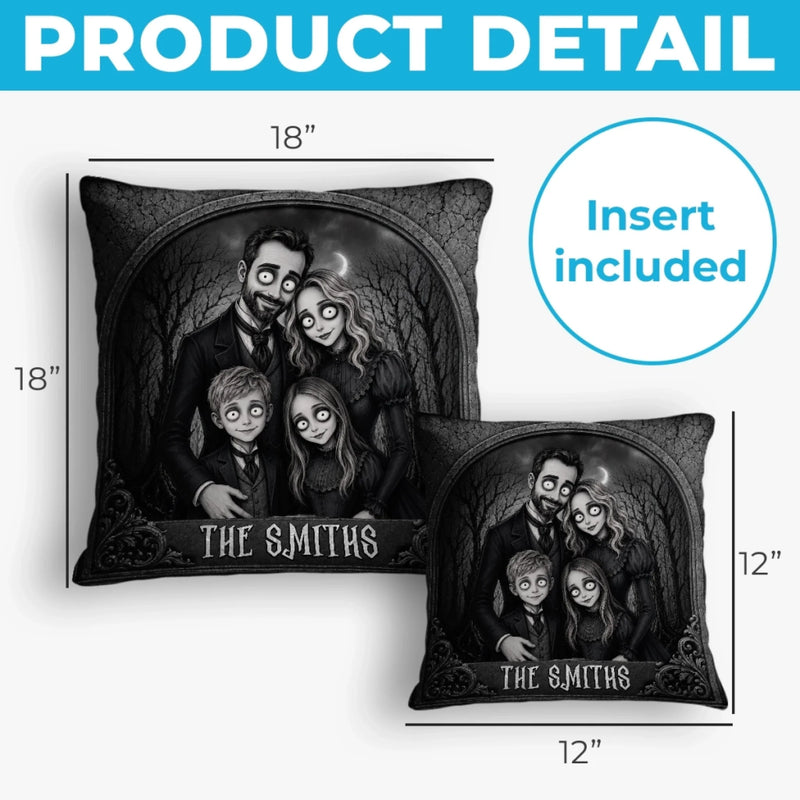 Custom Photo Pillow - Personalized Halloween Birthday Gifts For Mom, Dad, Brother, Sister - Love Runs In Our Creepy Family