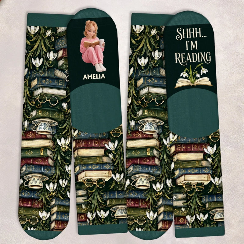 Custom Photo Crew Socks - Personalized Bookish Gifts For Book Lovers, Bookworms, Readers - Book Lover Floral Bliss