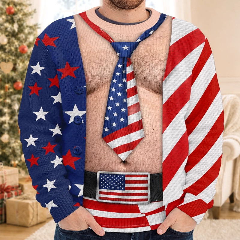 Custom Funny Ugly Sweatshirt - Personalized America 250th Anniversary Christmas Gifts For Husband, Son, Grandson, Brother, Grandpa, Dad, Yourself - A Christmas Full Of Freedom