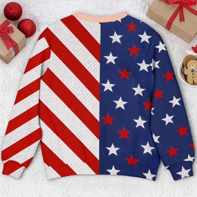 Custom Funny Ugly Sweatshirt - Personalized America 250th Anniversary Christmas Gifts For Husband, Son, Grandson, Brother, Grandpa, Dad, Yourself - A Christmas Full Of Freedom