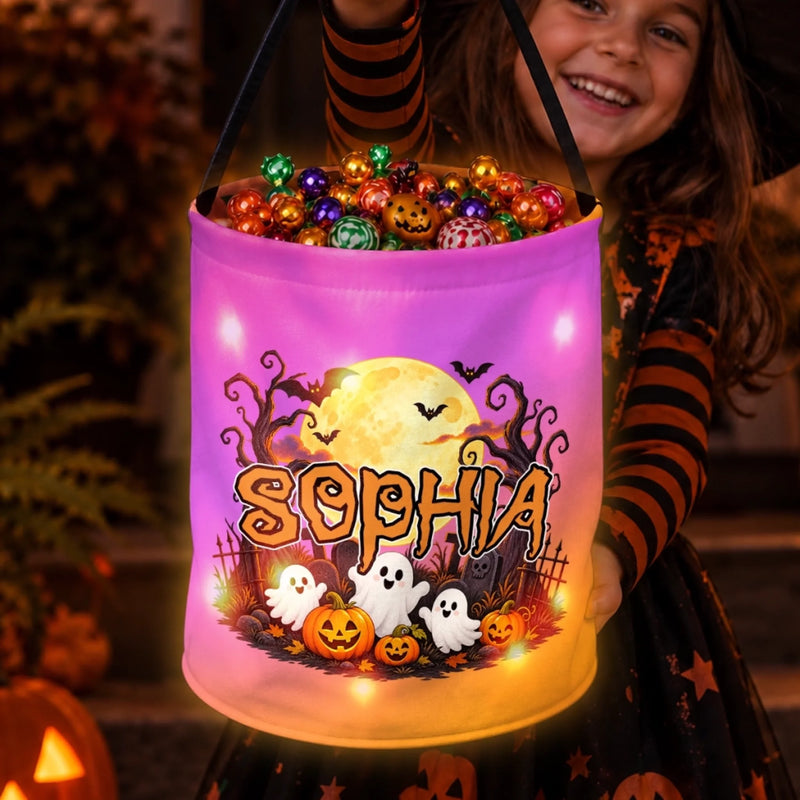Custom LED Light Bucket Bag - Personalized Halloween Birthday Gifts For Kids - Ready For Trick Or Treat