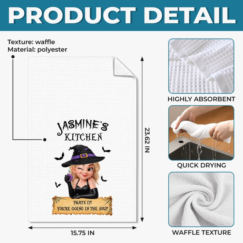 Custom Kitchen Towel - Personalized Halloween Birthday Gifts For Wife, Daughter, Besties, Sisters, Granddaughter, Grandma, Mom, Yourself - Too Glam To Be Scary