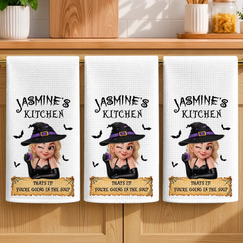 Custom Kitchen Towel - Personalized Halloween Birthday Gifts For Wife, Daughter, Besties, Sisters, Granddaughter, Grandma, Mom, Yourself - Too Glam To Be Scary