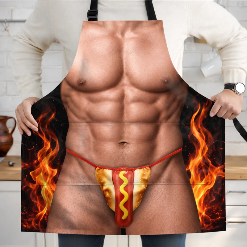 Custom Funny Apron With Pocket - Personalized Birthday Gifts For Husband, Son, Grandson, Brother, Grandpa, Dad, Yourself - Just Out Here Showing Off