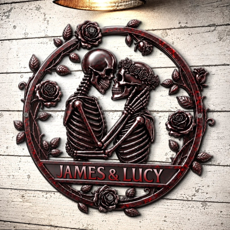 Custom Skeleton Shaped Metal Sign - Personalized Halloween Anniversary Wedding Gifts For Husband And Wife, Him And Her - Eternally Yours