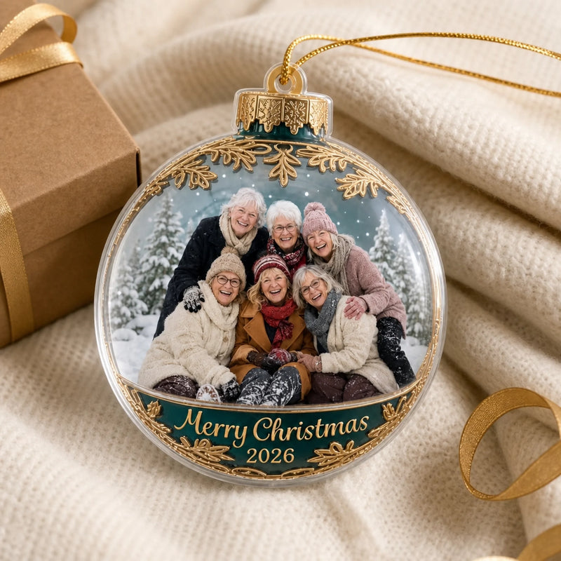 Custom Photo Acrylic Ornament - Personalized Christmas Birthday Gifts For Women, Besties, Sisters, BFF - Good Vibes Hang Here