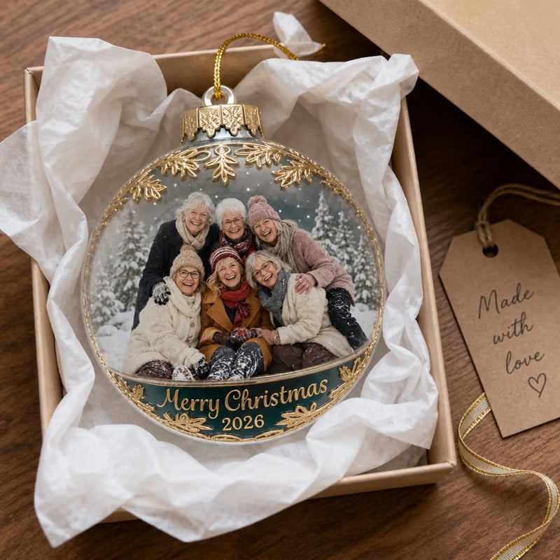 Custom Photo Acrylic Ornament - Personalized Christmas Birthday Gifts For Women, Besties, Sisters, BFF - Good Vibes Hang Here