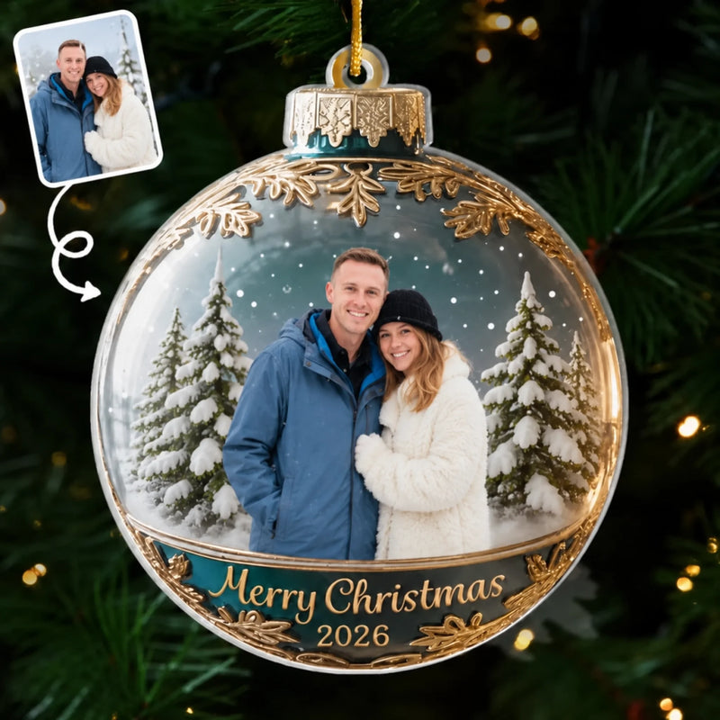 Custom Photo Acrylic Ornament - Personalized Christmas Anniversary Gifts For Husband And Wife, Him And Her - Love Is In The Air