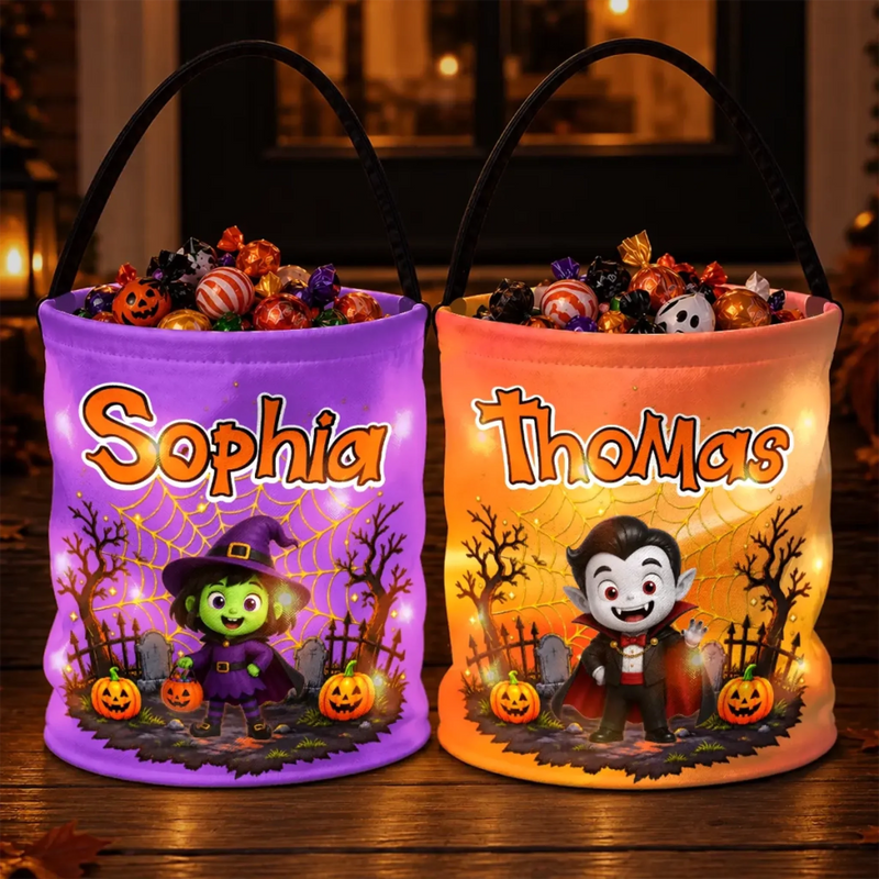 Custom LED Light Bucket Bag - Personalized Halloween Birthday Gifts For Kids - Trick Or Treat, Smell My Feet