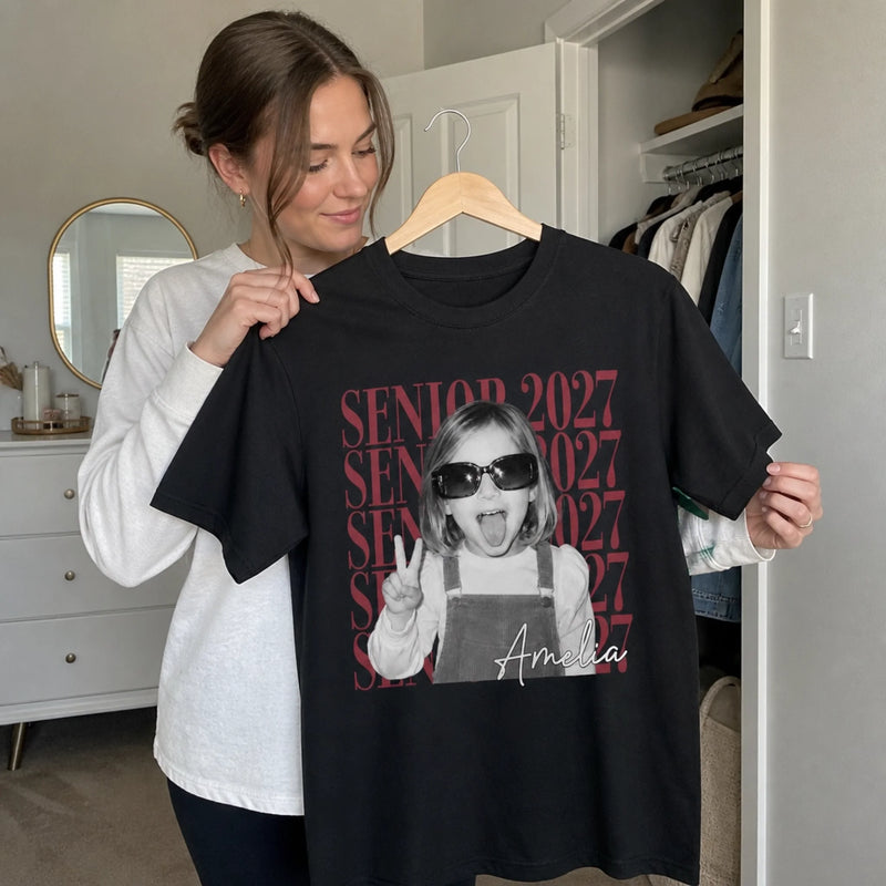 Custom Photo Comfort T-Shirt - Personalized Graduation Gifts For Daughter, Granddaughter - Caps Off To Success