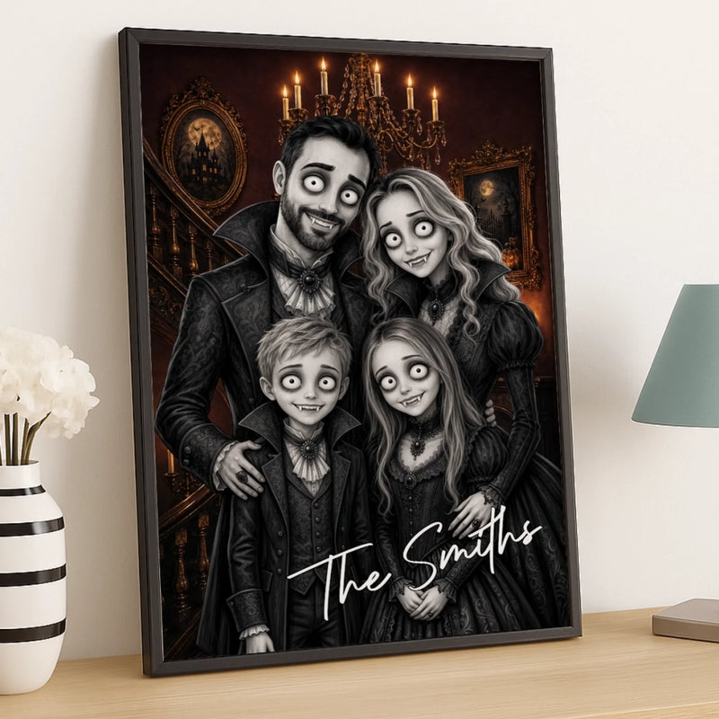Custom Photo Vampire Portrait Vertical Poster - Personalized Halloween Decor Birthday Gifts For Mom, Dad, Brother, Sister - Frightfully Fun Family