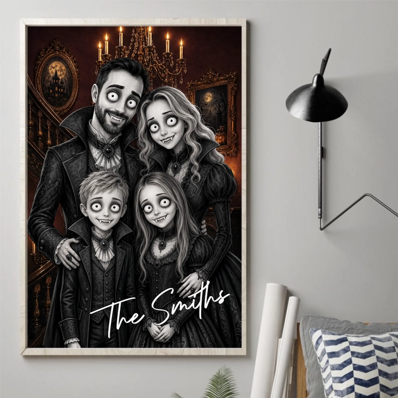 Custom Photo Vampire Portrait Vertical Poster - Personalized Halloween Decor Birthday Gifts For Mom, Dad, Brother, Sister - Frightfully Fun Family