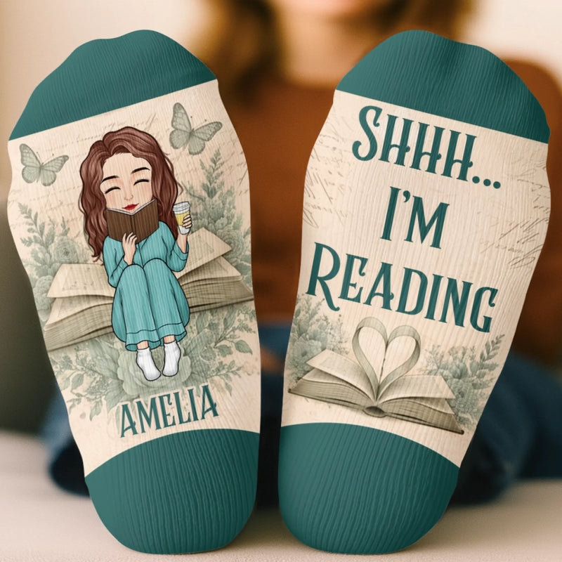 Custom Shh I'm Reading Crew Socks - Personalized Bookish Gifts For Book Lovers, Bookworms, Readers - Curated By Words