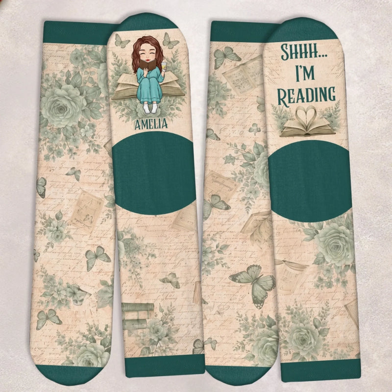 Custom Shh I'm Reading Crew Socks - Personalized Bookish Gifts For Book Lovers, Bookworms, Readers - Curated By Words