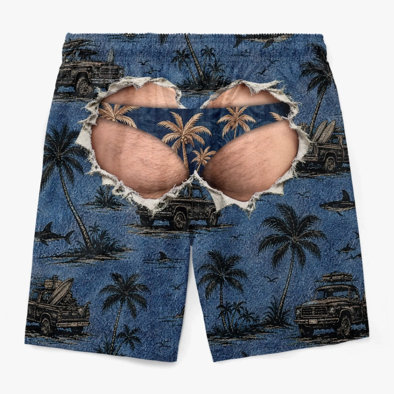 Custom Funny Men Swim Trunks - Personalized Summer Vacation And Travel Gifts For Husband, Son, Grandson, Brother, Grandpa, Dad, Yourself - Living That Tropical Beach Life