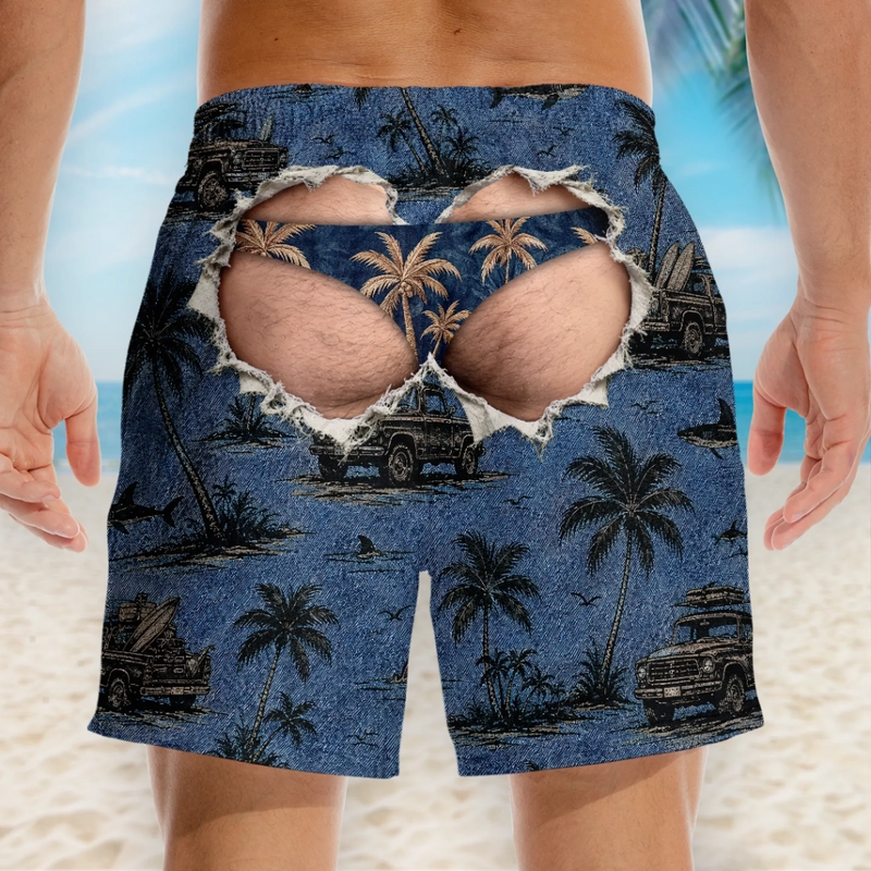Custom Funny Men Swim Trunks - Personalized Summer Vacation And Travel Gifts For Husband, Son, Grandson, Brother, Grandpa, Dad, Yourself - Living That Tropical Beach Life