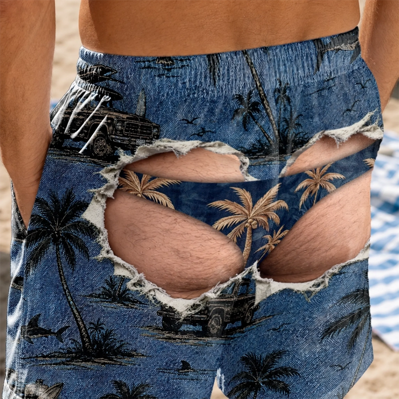 Custom Funny Men Swim Trunks - Personalized Summer Vacation And Travel Gifts For Husband, Son, Grandson, Brother, Grandpa, Dad, Yourself - Living That Tropical Beach Life