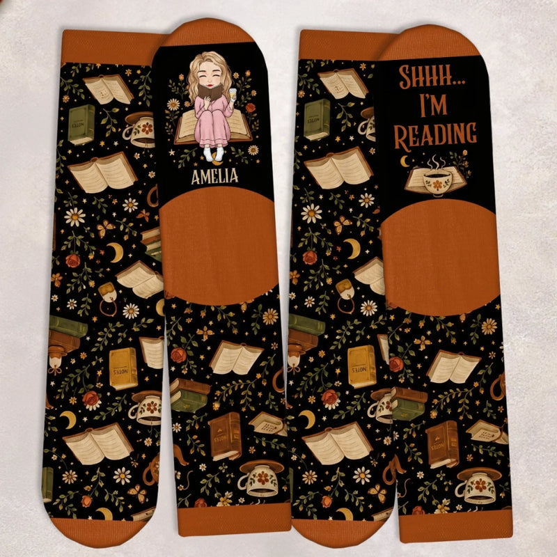 Custom Shh I'm Reading Crew Socks - Personalized Bookish Gifts For Book Lovers, Bookworms, Readers - Books Are Portable Magic
