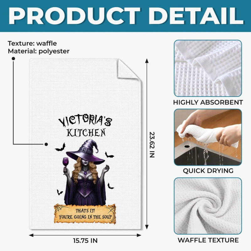 Custom Witchy Kitchen Towel - Personalized Halloween Birthday Gifts For Witch, Wife, Daughter, Besties, Sisters, Granddaughter, Grandma, Mom, Yourself - Witchy Magic, Sweet Home
