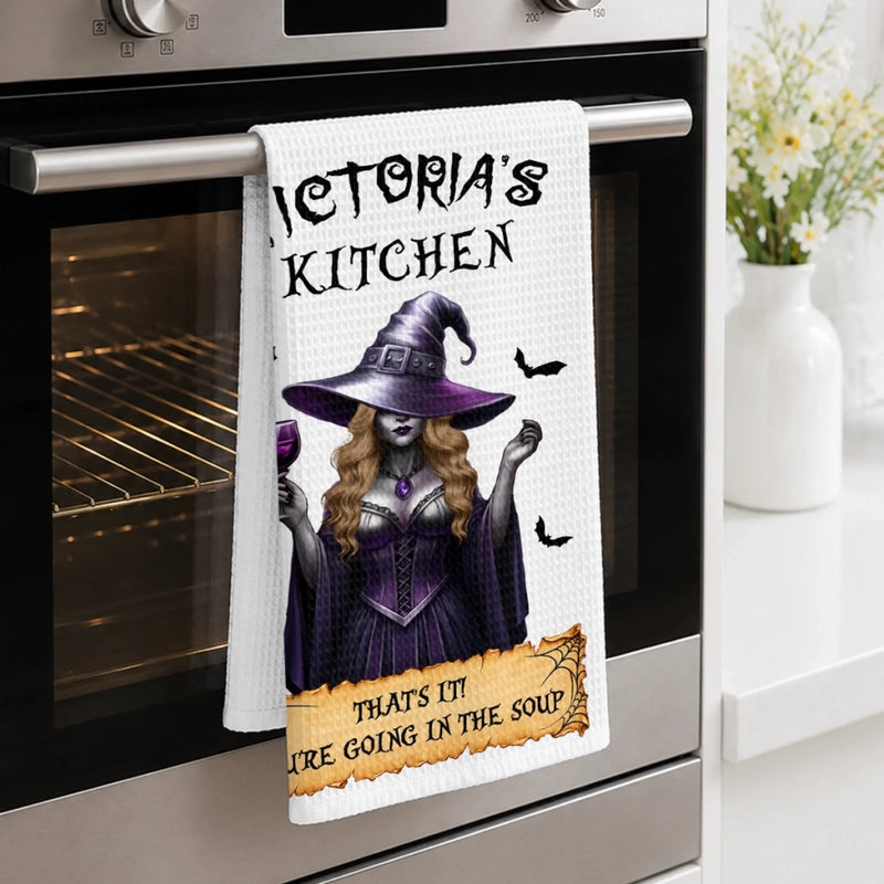 Custom Witchy Kitchen Towel - Personalized Halloween Birthday Gifts For Witch, Wife, Daughter, Besties, Sisters, Granddaughter, Grandma, Mom, Yourself - Witchy Magic, Sweet Home