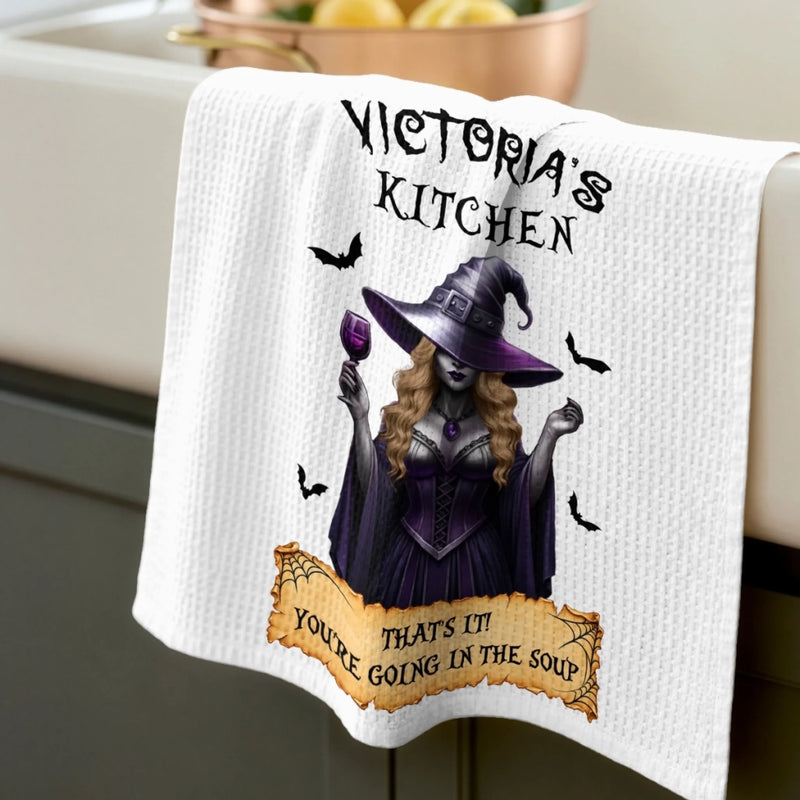 Custom Witchy Kitchen Towel - Personalized Halloween Birthday Gifts For Witch, Wife, Daughter, Besties, Sisters, Granddaughter, Grandma, Mom, Yourself - Witchy Magic, Sweet Home