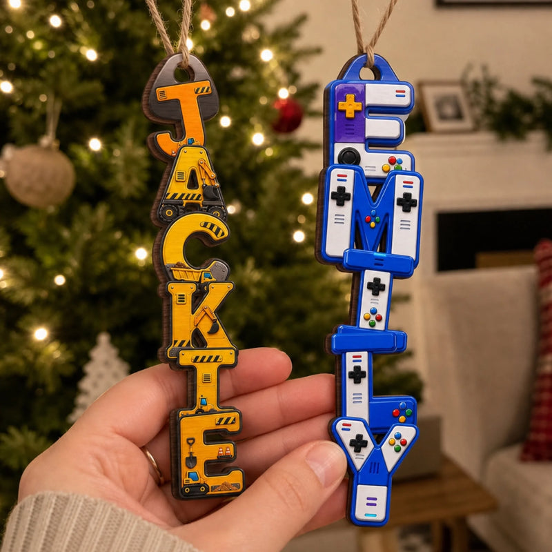 Custom Letter Wooden Ornament - Personalized Christmas Birthday Gifts For Mom, Dad, Brother, Sister, Kids, Sports Fans, Sports Lovers - Level Up Your Daily Fun