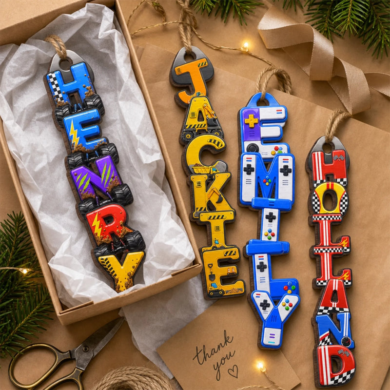 Custom Letter Wooden Ornament - Personalized Christmas Birthday Gifts For Mom, Dad, Brother, Sister, Kids, Sports Fans, Sports Lovers - Level Up Your Daily Fun