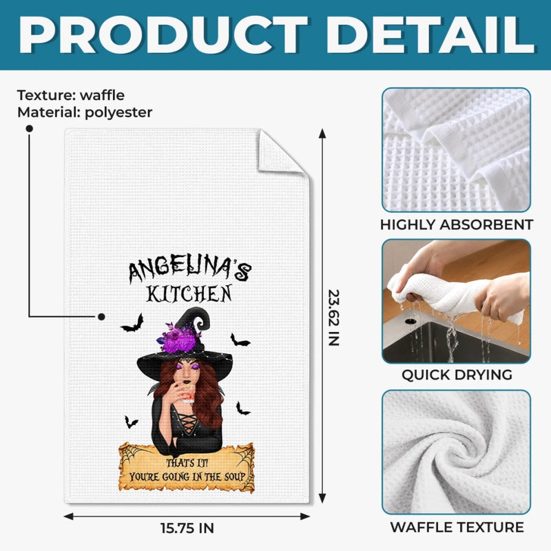 Custom Witchy Kitchen Towel - Personalized Halloween Birthday Gifts For Witch, Wife, Daughter, Besties, Sisters, Granddaughter, Grandma, Mom, Yourself - Into The Soup, Darling