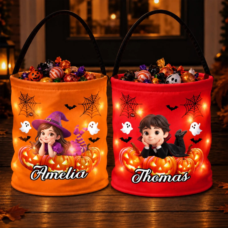 Custom Photo LED Light Bucket Bag - Personalized Halloween Birthday Gifts For Kids - Born To Be Spooky