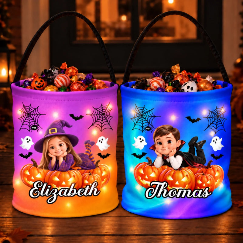 Custom Photo LED Light Bucket Bag - Personalized Halloween Birthday Gifts For Kids - Born To Be Spooky