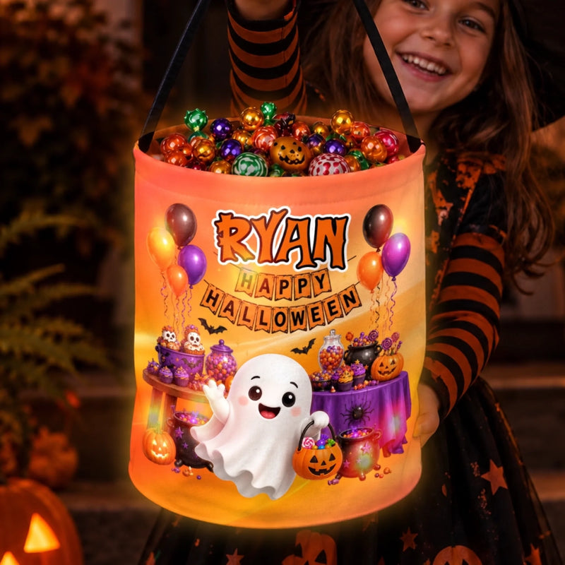 Custom LED Light Bucket Bag - Personalized Halloween Birthday Gifts For Kids - Gimme All The Sweet Candy