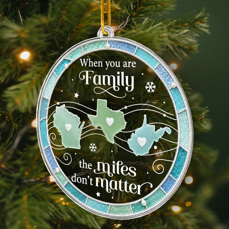 Custom Long Distance Acrylic Ornament - Personalized Christmas Birthday Gifts For Mom, Dad, Brother, Sister - Miles Apart Always In Heart
