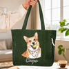 Custom Photo Corduroy Tote Bag - Personalized Birthday Gifts For Dog Cat Lovers, Dog Dad And Mom, Cat Owners -  Fluffy Friend On Board