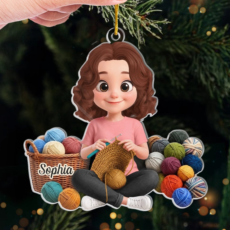 Custom Yarn Acrylic Ornament - Personalized Christmas Birthday Gifts For Crochet Knitting Lovers, Crocheters, Knitters - Just A Girl Who Crochets