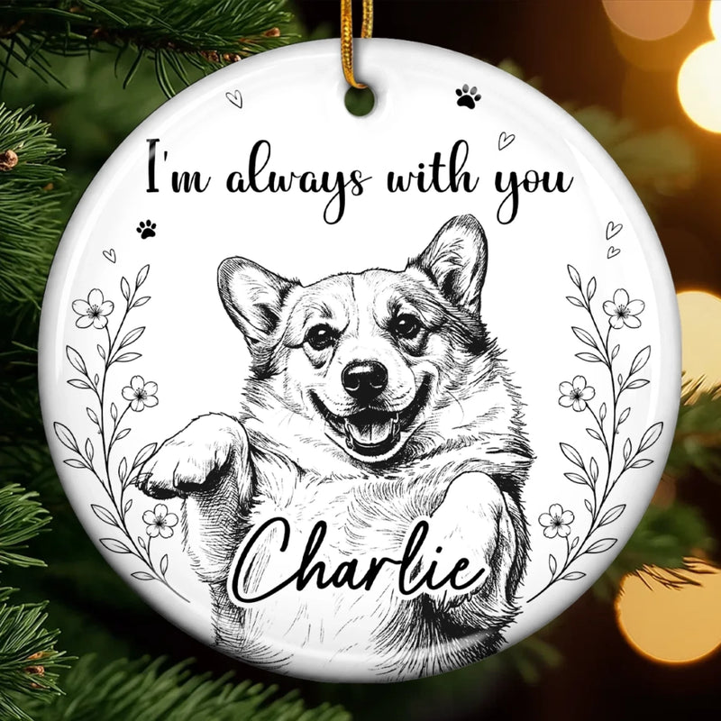 Custom Photo Ceramic Ornament - Personalized Pet Christmas Memorial Sympathy Gifts For Dogs, Cats - Forever Present In Heart