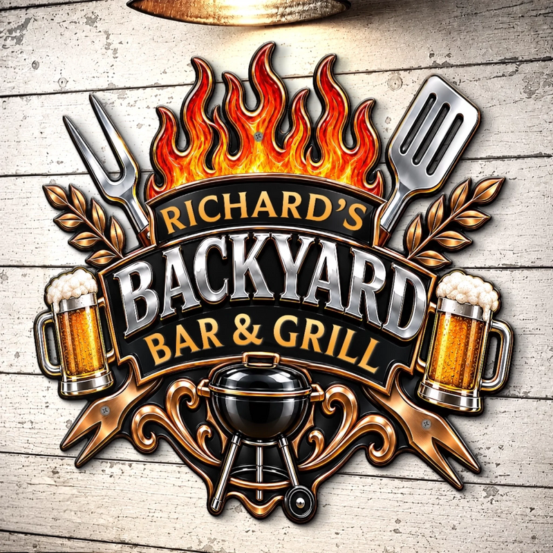 Custom BBQ Shaped Metal Sign - Personalized Grilling Gifts For BBQ Lovers, Husband, Son, Grandson, Brother, Grandpa, Dad, Yourself - Welcome To My Backyard Grill