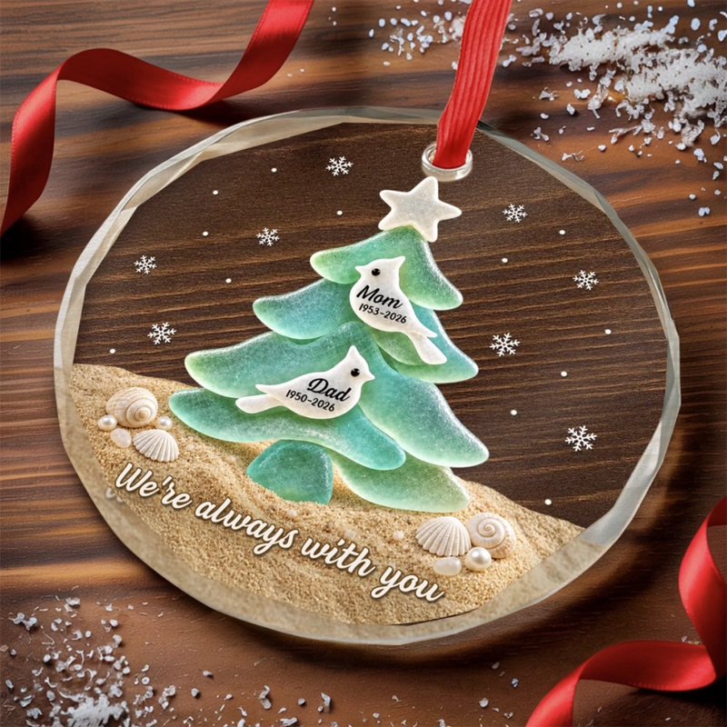 Custom Sea Glass Circle Glass Ornament - Personalized Christmas Memorial Sympathy Gifts For Loss Of Mom, Dad - You Left Love Behind