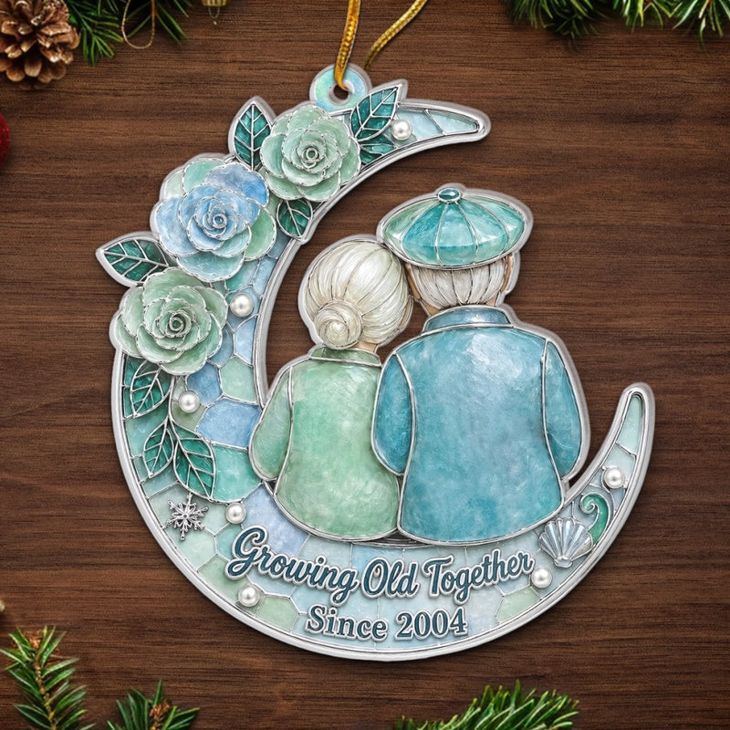 Custom Sea Glass Acrylic Ornament - Personalized Anniversary Christmas Wedding Gifts For Husband And Wife, Him And Her - Growing Old With You
