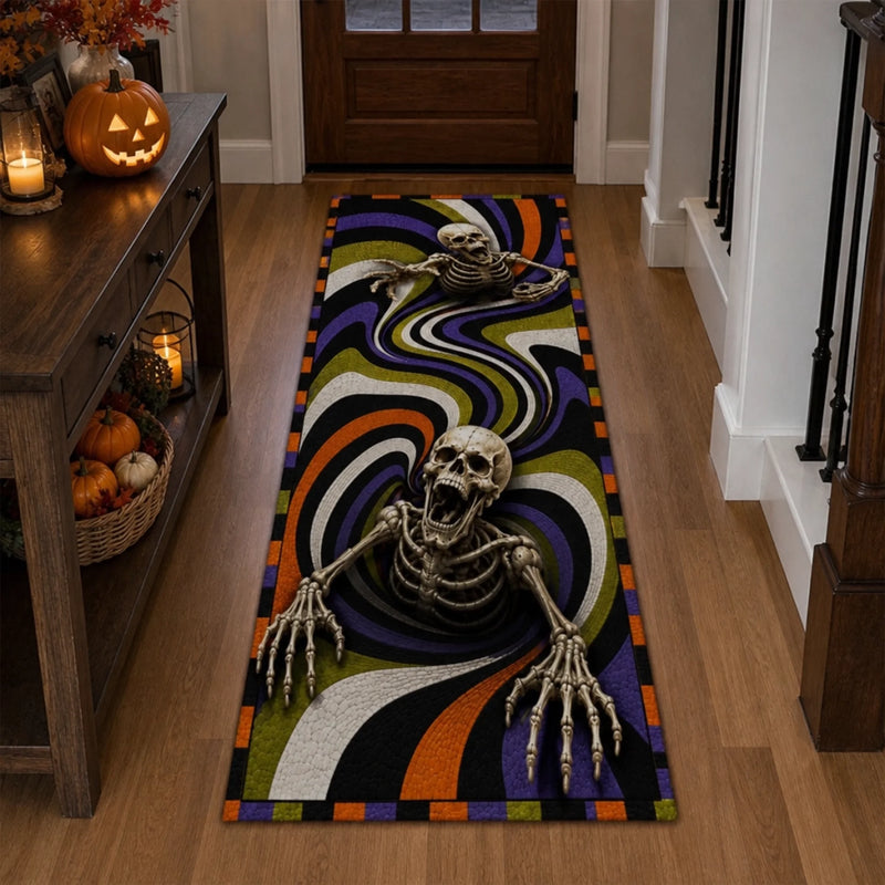 3D Skeleton Vortex Runner Rug - Halloween Decor Gifts For Mom, Dad, Brother, Sister - Fright Night Begins