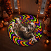 Custom 3D Skeleton Vortex Quilted Round Mat - Personalized Halloween Decor Birthday Gifts For Mom, Dad, Brother, Sister - Keep Calm And Get Spooky