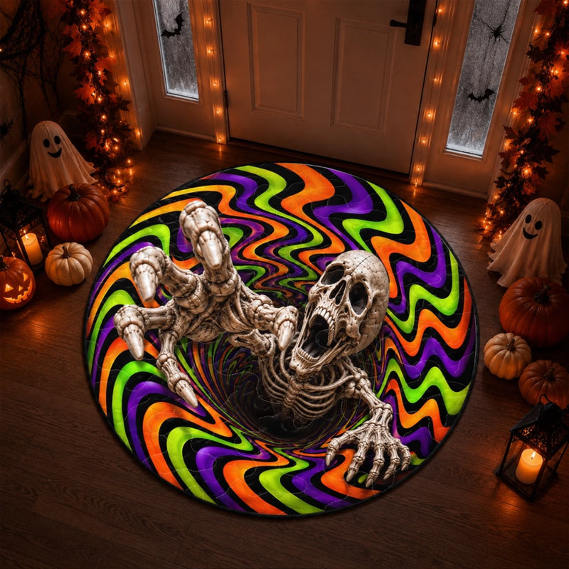 Custom 3D Skeleton Vortex Quilted Round Mat - Personalized Halloween Decor Birthday Gifts For Mom, Dad, Brother, Sister - Keep Calm And Get Spooky