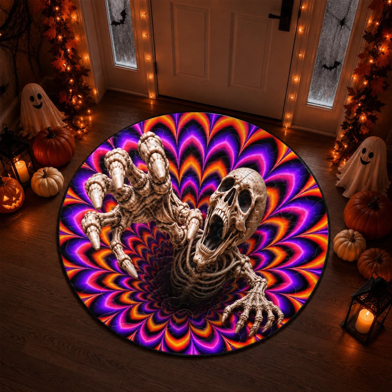 Custom 3D Skeleton Vortex Quilted Round Mat - Personalized Halloween Decor Birthday Gifts For Mom, Dad, Brother, Sister - A Little Spooky Never Hurts