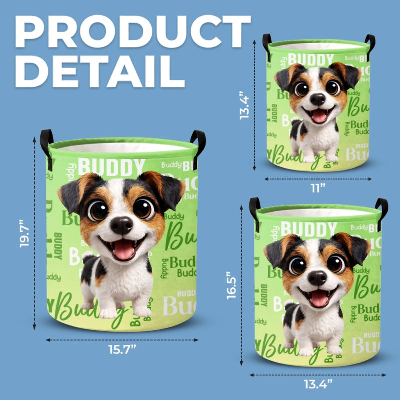 Custom Photo Laundry Basket - Personalized Birthday Gifts For Dog Cat Lovers, Dog Dad And Mom, Cat Owners - Happy Paws