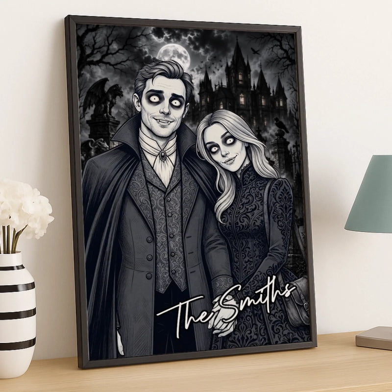 Custom Photo Vampire Vertical Poster - Personalized Halloween Anniversary Wedding Gifts For Husband And Wife, Him And Her - Love Bites, Forever Ours