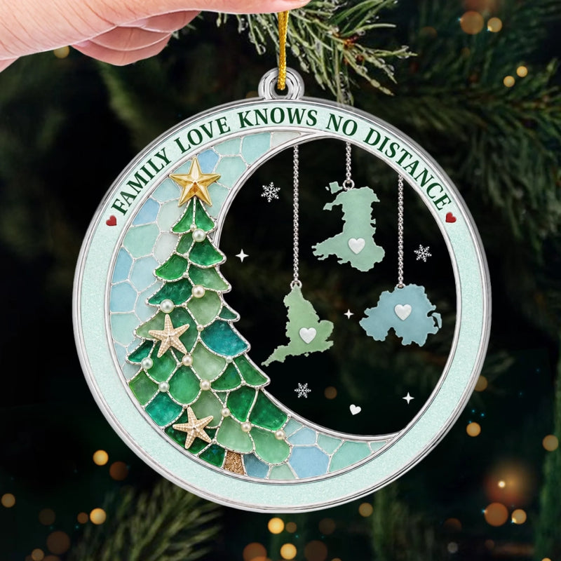 Custom Long Distance Acrylic Ornament - Personalized Christmas Birthday Gifts For Mom, Dad, Brother, Sister - Warm Hearts Across The World