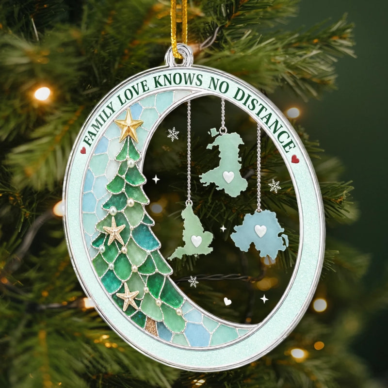 Custom Long Distance Acrylic Ornament - Personalized Christmas Birthday Gifts For Mom, Dad, Brother, Sister - Warm Hearts Across The World