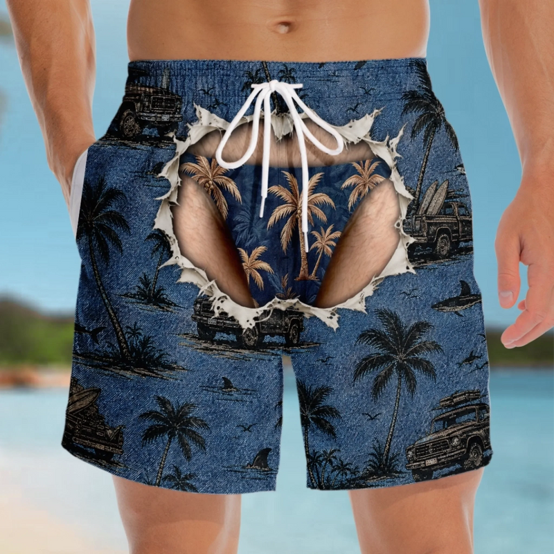 Custom Funny Men Swim Trunks - Personalized Summer Vacation And Travel Gifts For Husband, Son, Grandson, Brother, Grandpa, Dad, Yourself - Catch Waves And Enjoy Sun