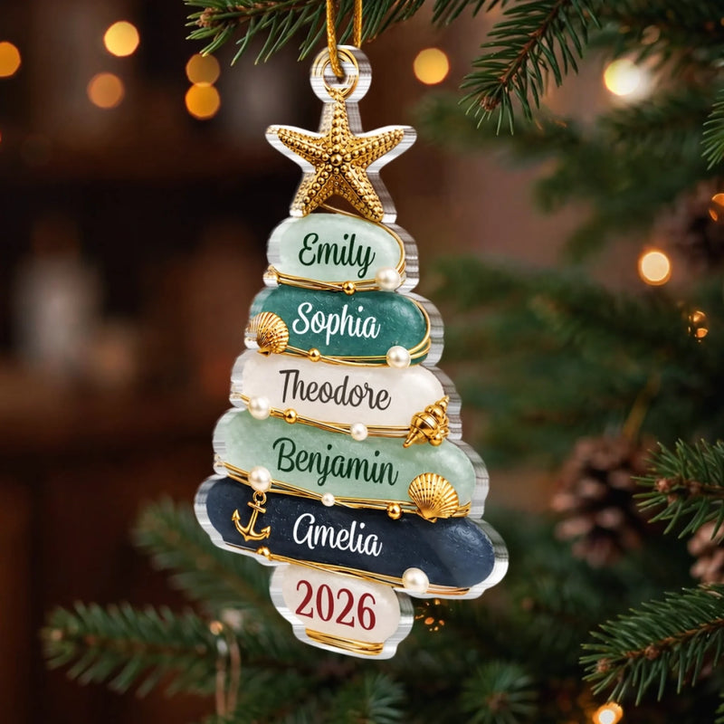 Custom Sea Glass Acrylic Ornament - Personalized Christmas Birthday Gifts For Mom, Dad, Brother, Sister - Holiday Cheer Starts With Family