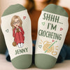 Custom Yarn Crew Socks - Personalized Birthday Gifts For Crochet Knitting Lovers, Crocheters, Knitters, Wife, Daughter, Besties, Sisters, Granddaughter, Grandma, Mom, Yourself - Just One More Row Today